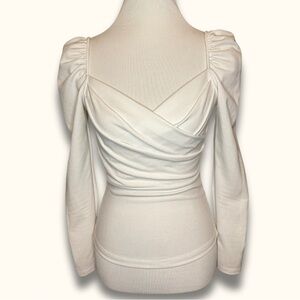 SHEIN Pure White Puff Shoulder Wrap Around Blouse (size XS)